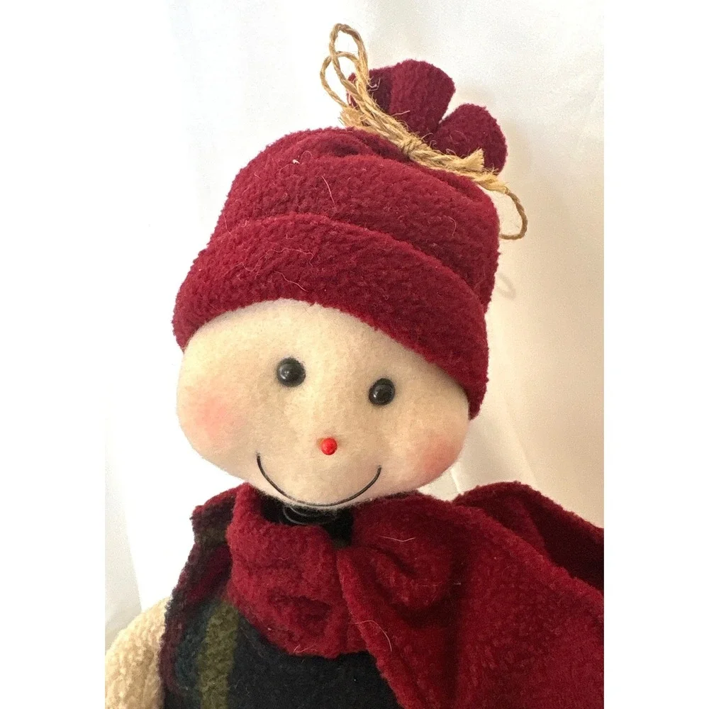 Elements Snowgirl Plush Girl 18in Red Plaid Jumper Scarf Winter Holiday Decor